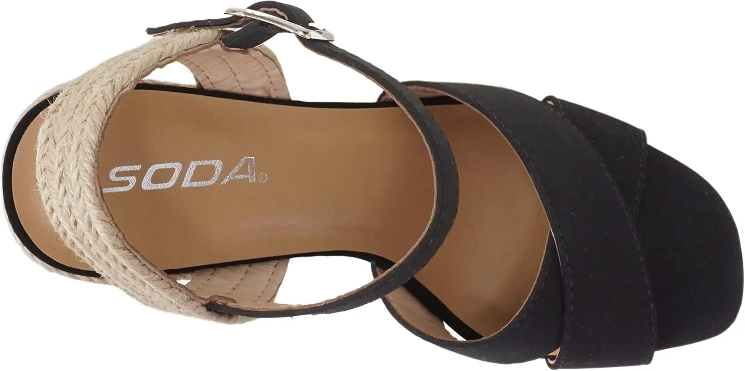 Soda MELANY ~ Women Open Toe Crisscross Two Bands Upper Ankle Strap High Heel Espadrille Wedge Sandal