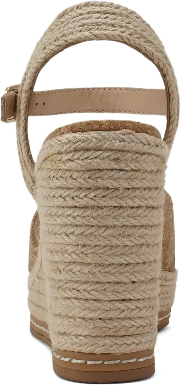 Soda MELANY ~ Women Open Toe Crisscross Two Bands Upper Ankle Strap High Heel Espadrille Wedge Sandal