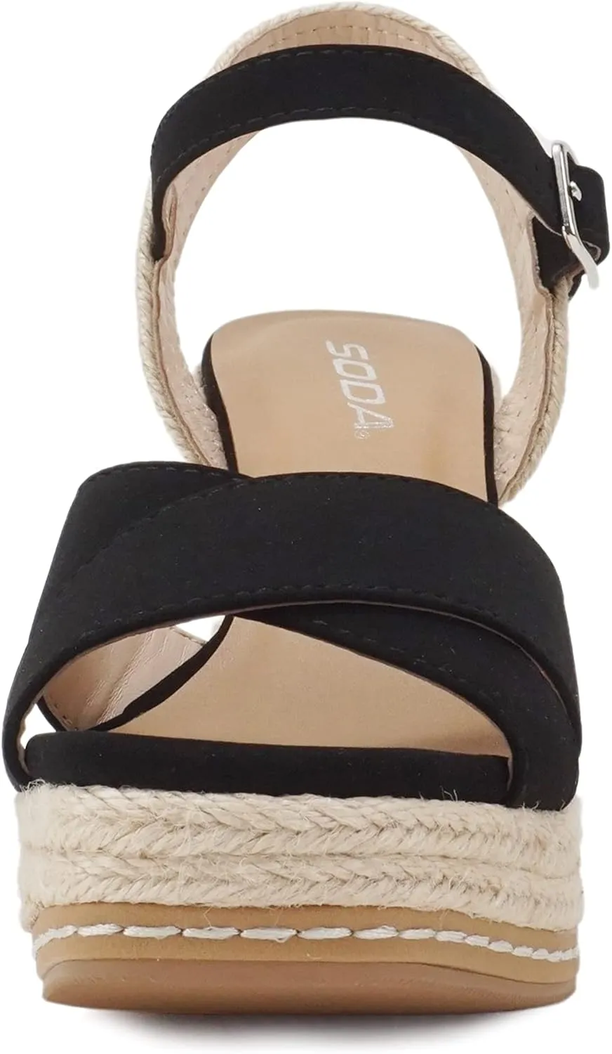 Soda MELANY ~ Women Open Toe Crisscross Two Bands Upper Ankle Strap High Heel Espadrille Wedge Sandal