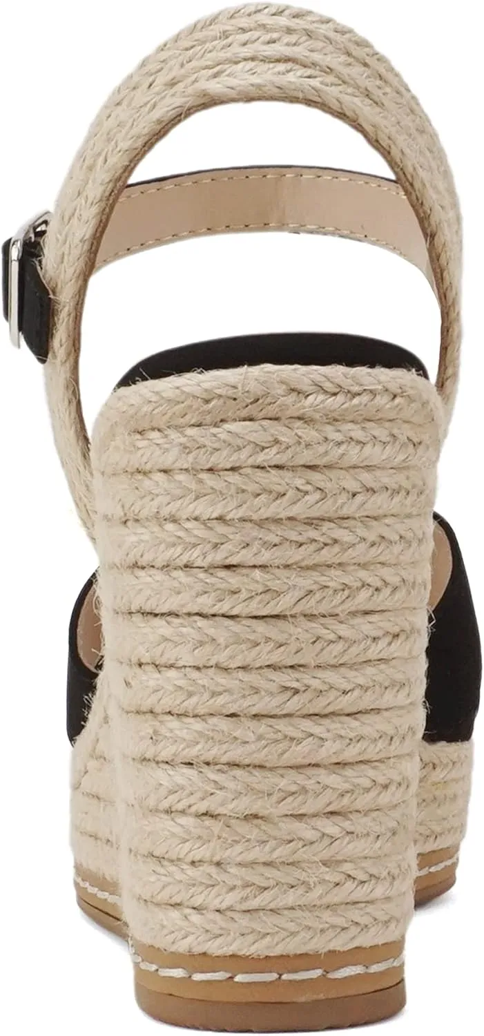 Soda MELANY ~ Women Open Toe Crisscross Two Bands Upper Ankle Strap High Heel Espadrille Wedge Sandal