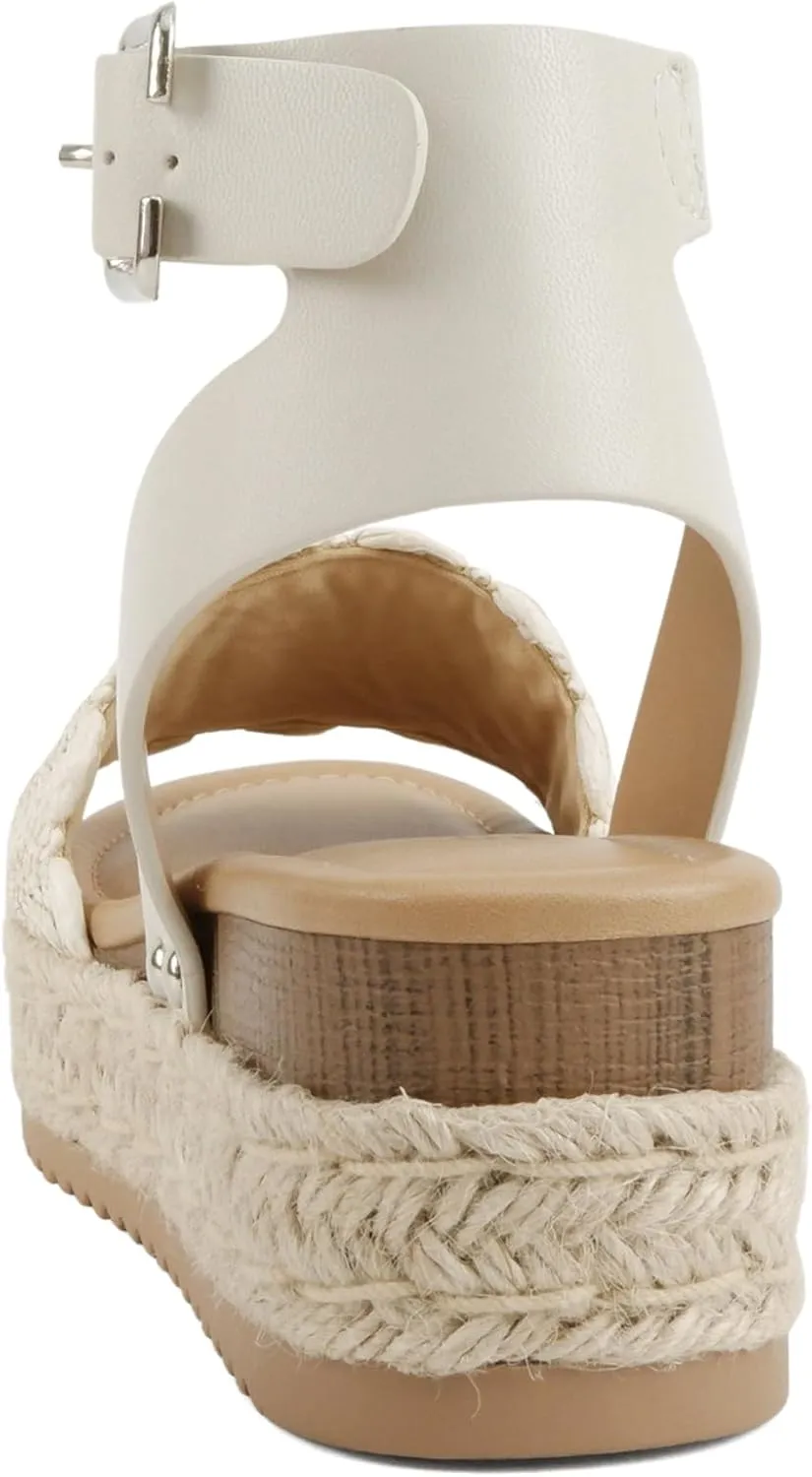 Soda Nico ~ Women Open Toe Single Raffia Band Espadrille Wedge Sandals