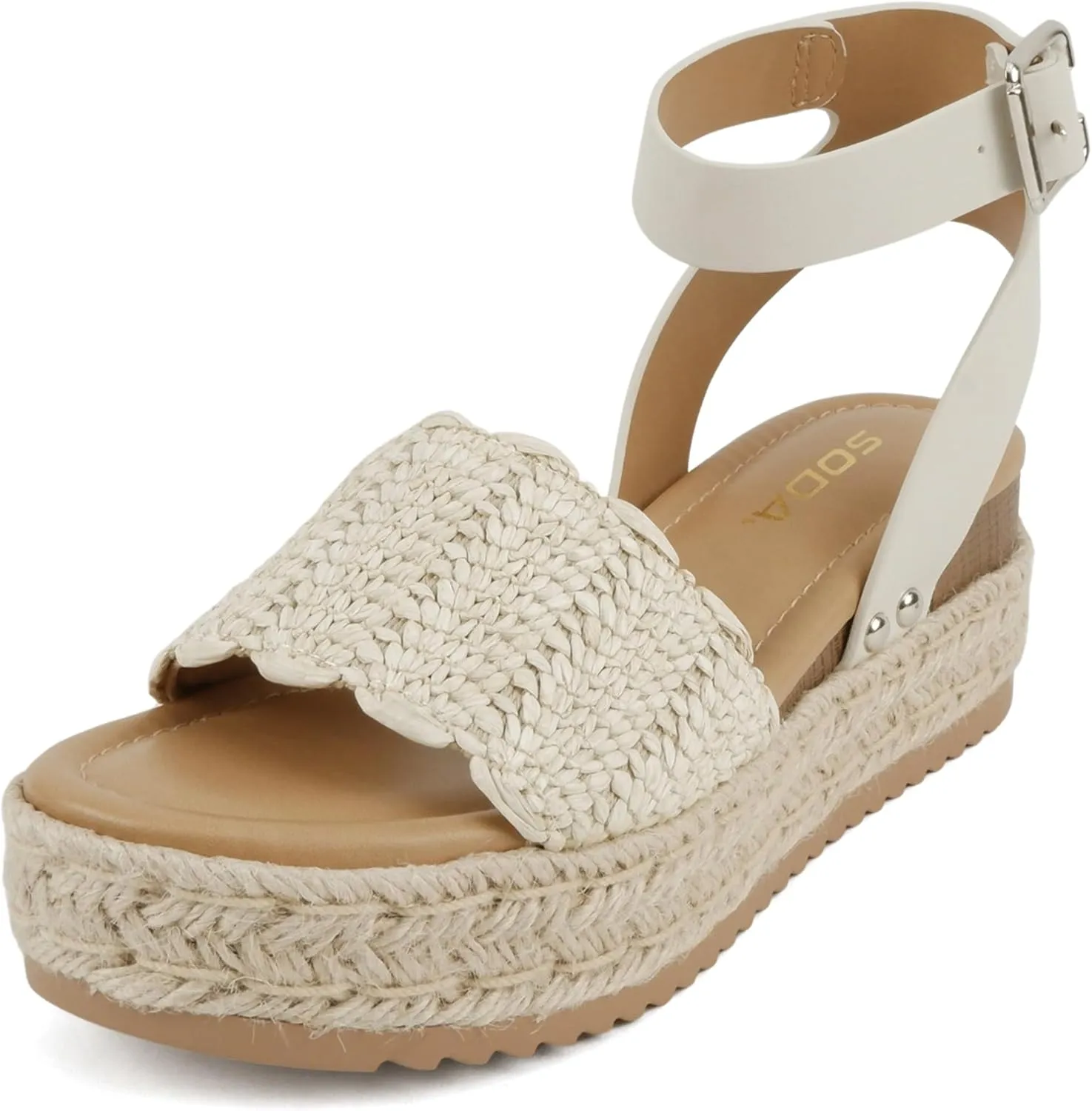 Soda Nico ~ Women Open Toe Single Raffia Band Espadrille Wedge Sandals