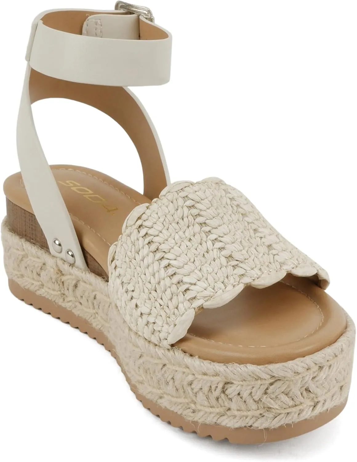Soda Nico ~ Women Open Toe Single Raffia Band Espadrille Wedge Sandals