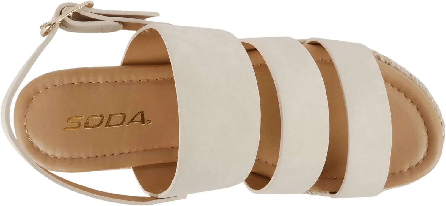 Soda “Resin” ~ Women Round Toe Multi Strap Low Heel Espadrille Wedge Sandal with Adjustable Ankle Strap