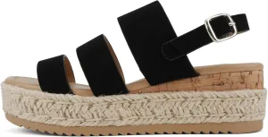Soda “Resin” ~ Women Round Toe Multi Strap Low Heel Espadrille Wedge Sandal with Adjustable Ankle Strap