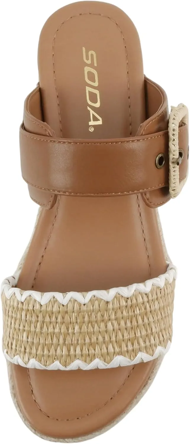 Soda “Sail” ~ Women Open Toe Double Band Espadrille Wedge Sandals
