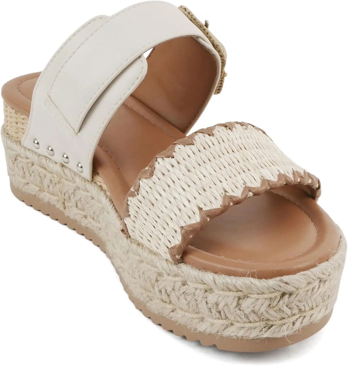 Soda “Sail” ~ Women Open Toe Double Band Espadrille Wedge Sandals