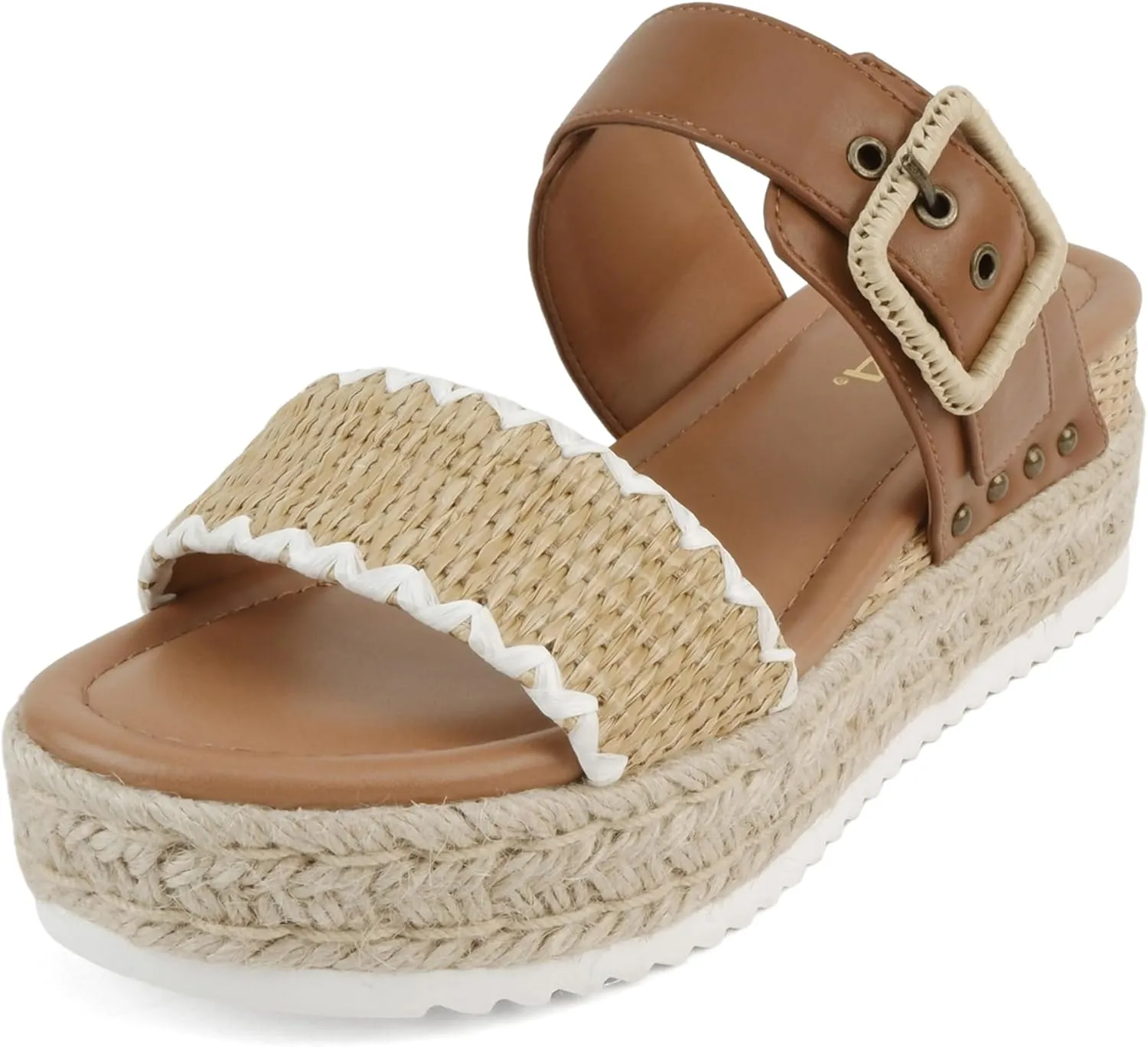 Soda “Sail” ~ Women Open Toe Double Band Espadrille Wedge Sandals