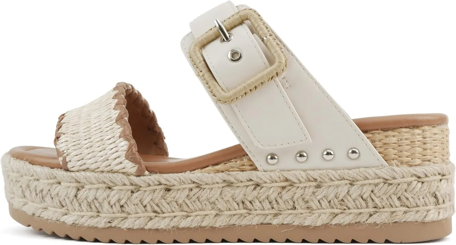 Soda “Sail” ~ Women Open Toe Double Band Espadrille Wedge Sandals