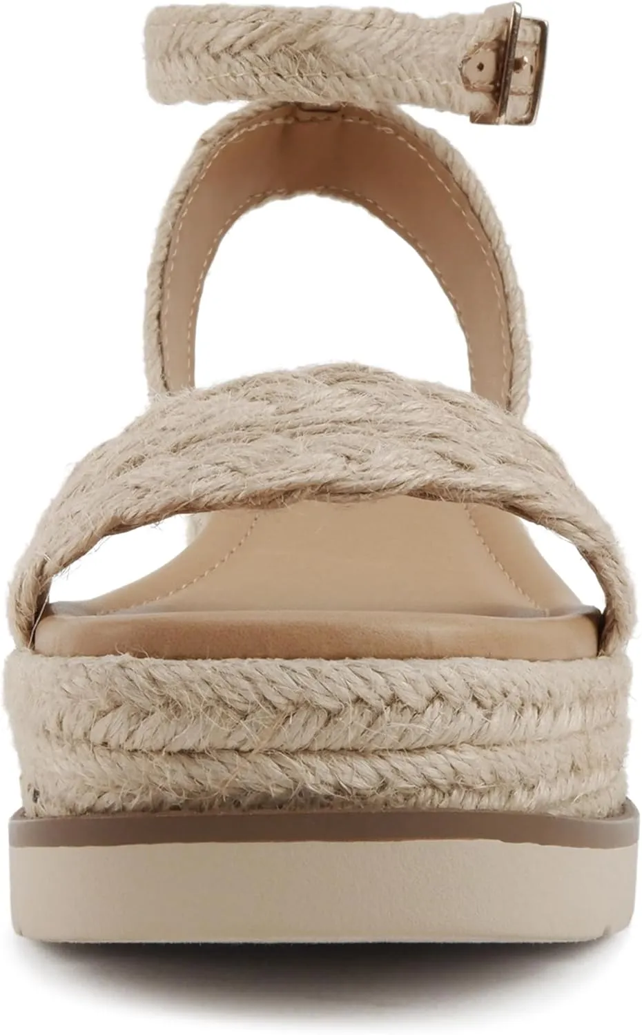 Soda “Swing” ~ Women Square Toe Single Band Low Heel Espadrille Wedge Sandal with Adjustable Ankle Strap