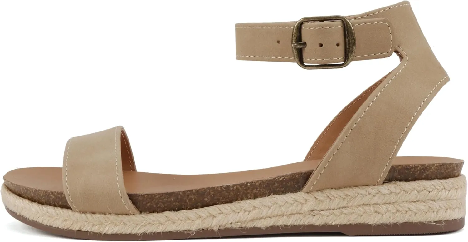 Soda Tacoma ~ Open Toe Single Bands Espadrille Jute Flat Casual Fashion Sandals with Buckle Ankle Strap