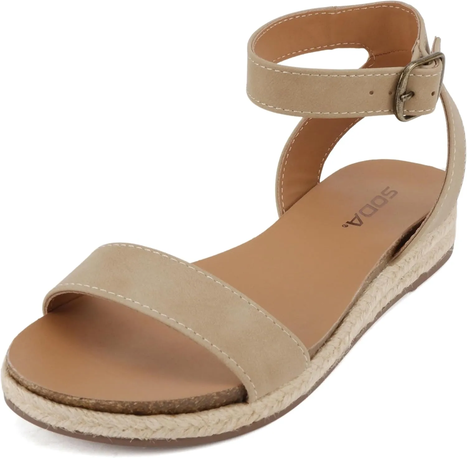 Soda Tacoma ~ Open Toe Single Bands Espadrille Jute Flat Casual Fashion Sandals with Buckle Ankle Strap
