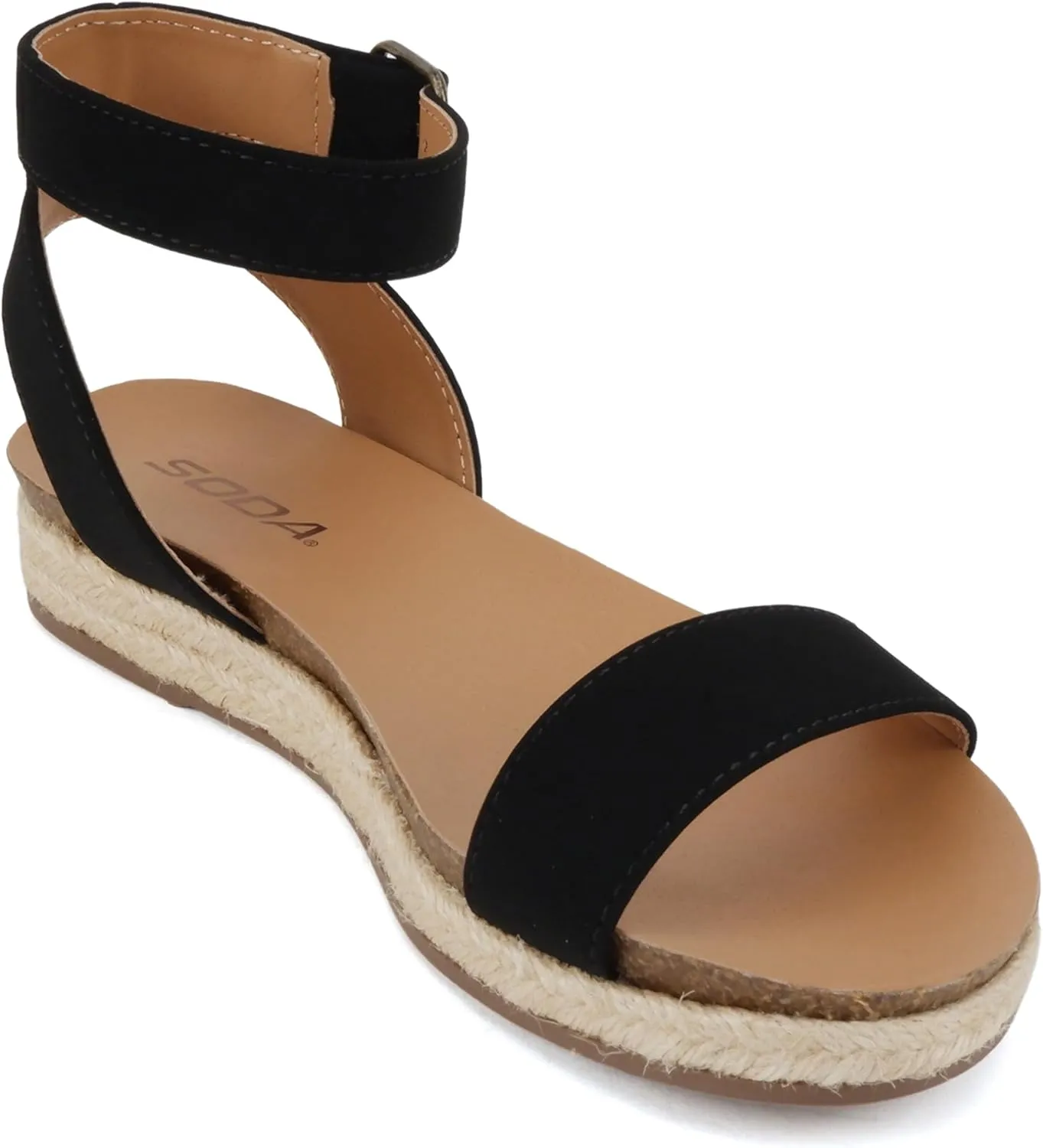 Soda Tacoma ~ Open Toe Single Bands Espadrille Jute Flat Casual Fashion Sandals with Buckle Ankle Strap
