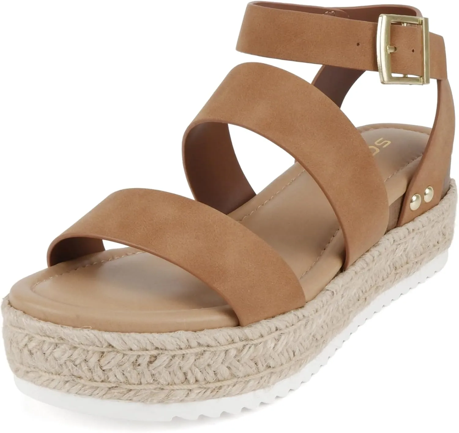 Soda Top Shoe Bryce Open Toe Buckle Ankle Strap Espadrilles Flatform Wedge Casual Sandal