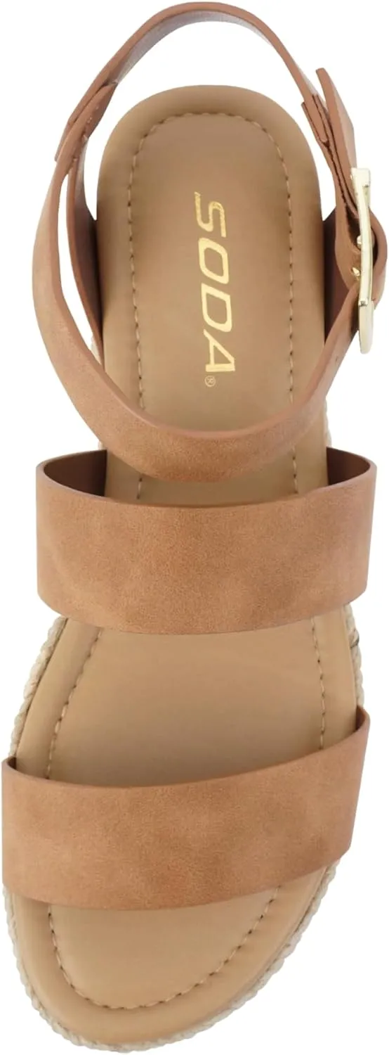 Soda Top Shoe Bryce Open Toe Buckle Ankle Strap Espadrilles Flatform Wedge Casual Sandal