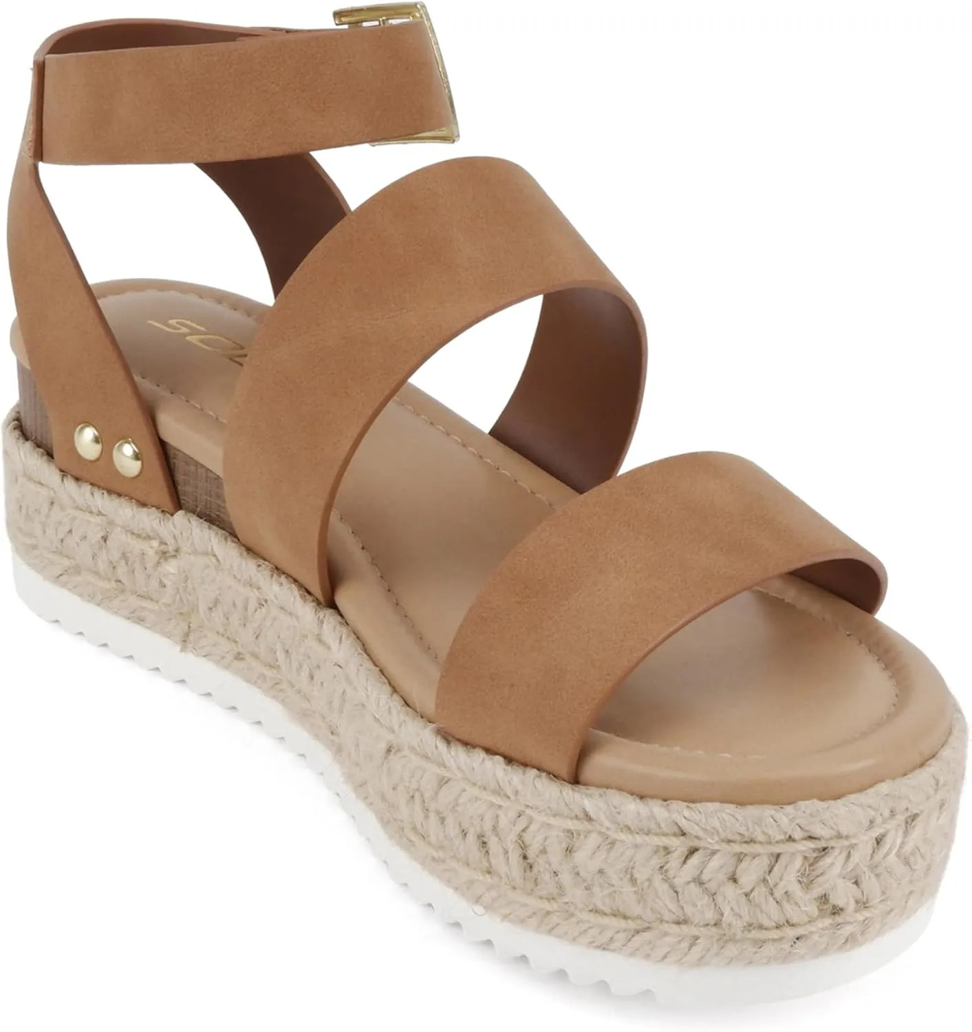 Soda Top Shoe Bryce Open Toe Buckle Ankle Strap Espadrilles Flatform Wedge Casual Sandal