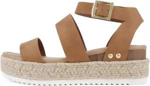 Soda Top Shoe Bryce Open Toe Buckle Ankle Strap Espadrilles Flatform Wedge Casual Sandal