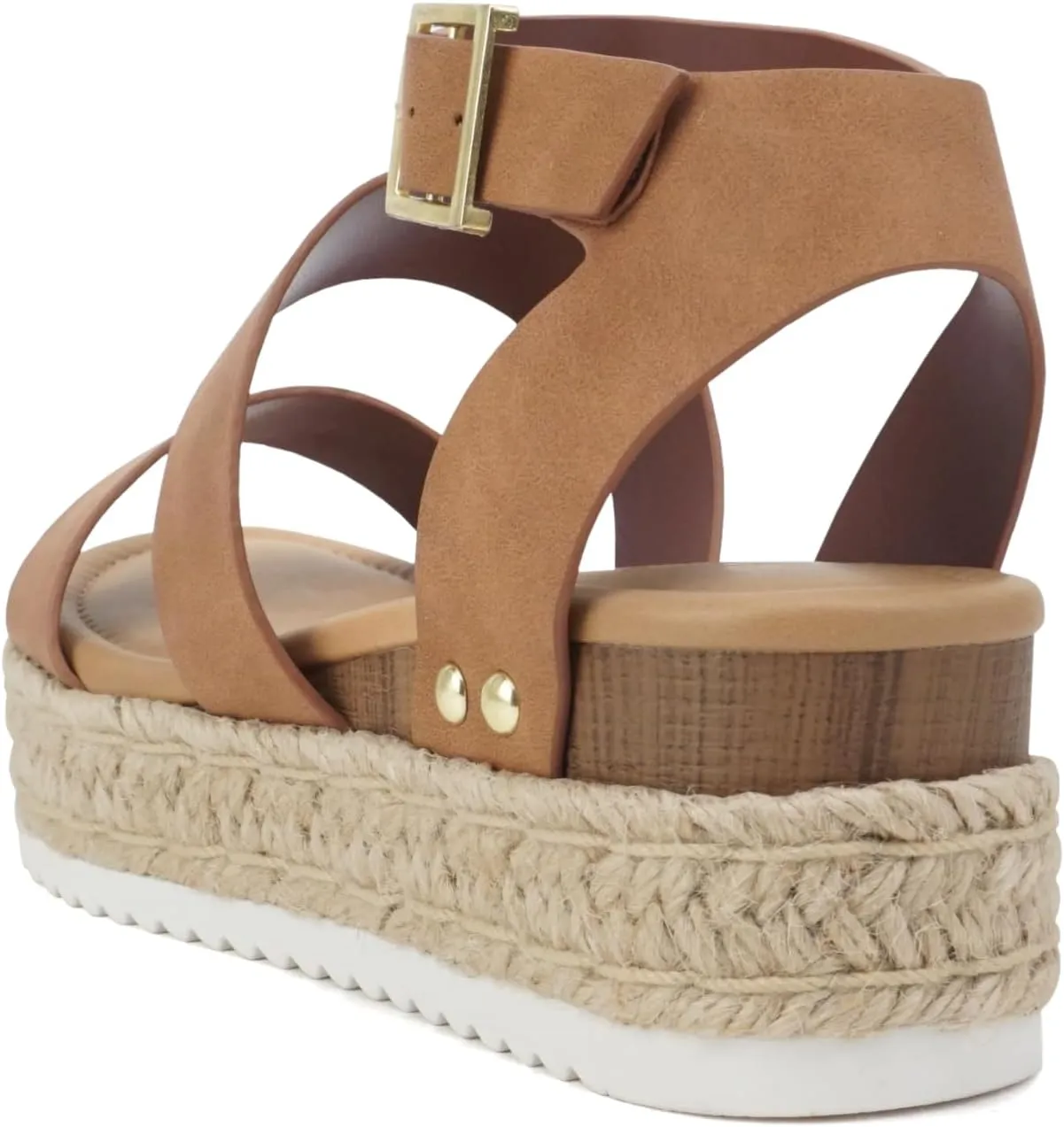 Soda Top Shoe Bryce Open Toe Buckle Ankle Strap Espadrilles Flatform Wedge Casual Sandal