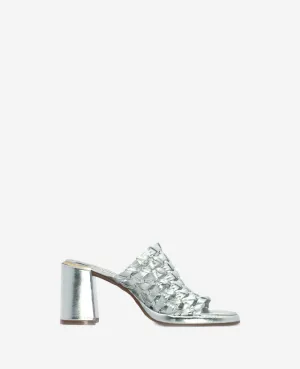 Solara Metallic Leather Woven Heel Sandal