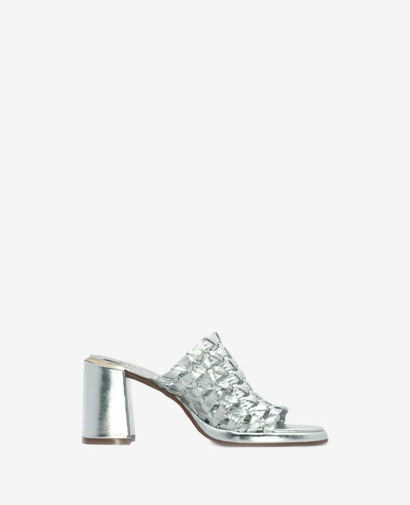 Solara Metallic Leather Woven Heel Sandal