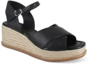 Splendid Womens Black Cross Straps Woven 1" Platform Ankle Strap Cushioned Danny Square Toe Wedge Buckle Leather Espadrille Shoes 8 M