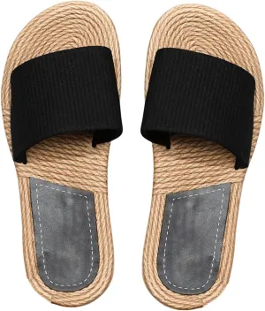 SweatyRocks Women's Open Toe Woven Flat Sandals Single Band Boho Beach Sandals Outdoor Shoes