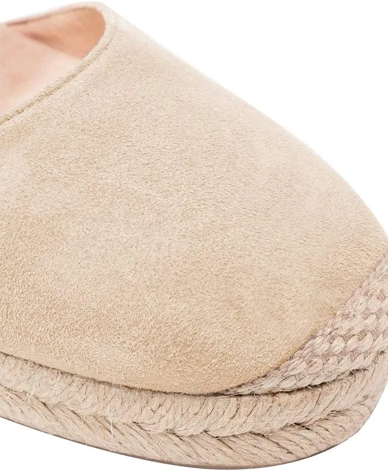 Syktkmx Womens Espadrille Platform Elastic Strappy Closed Toe Wedge Criss Cross Mid Heel Sandals