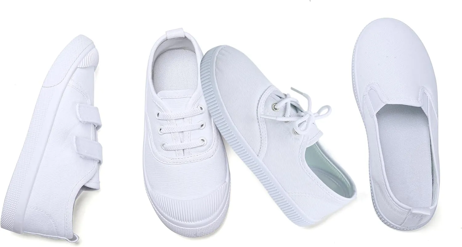 Toddler Kids White Canvas Shoes for Boys Girls Sneakers Slip-on Comfortable Fashion Light Weight Skin-Friendly Causal Running Tennis Shoes (Toddle/Little Kids/Big Kids)
