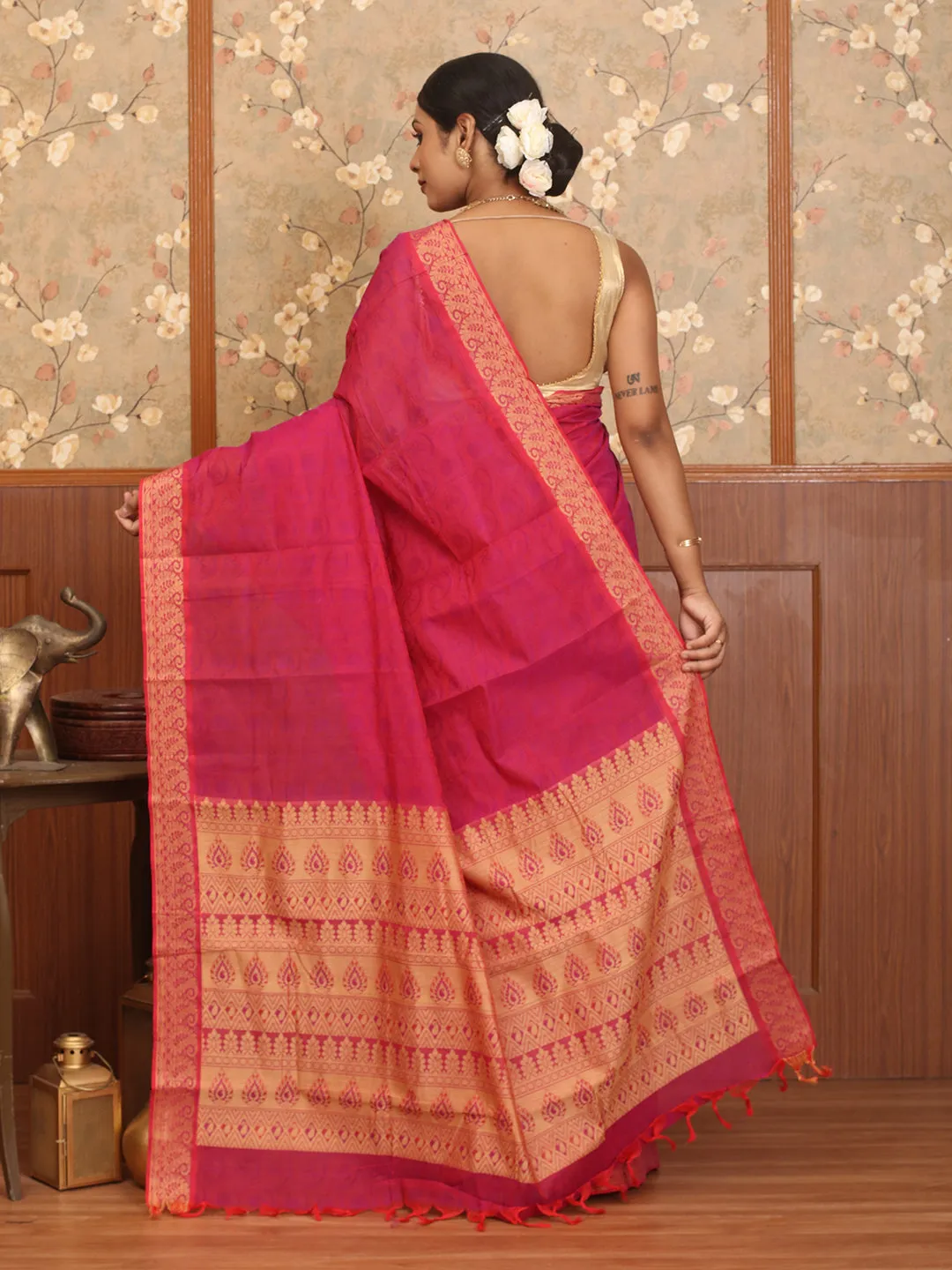 Trackable Magenta Connected Cotton Pure Saree Coimbatore