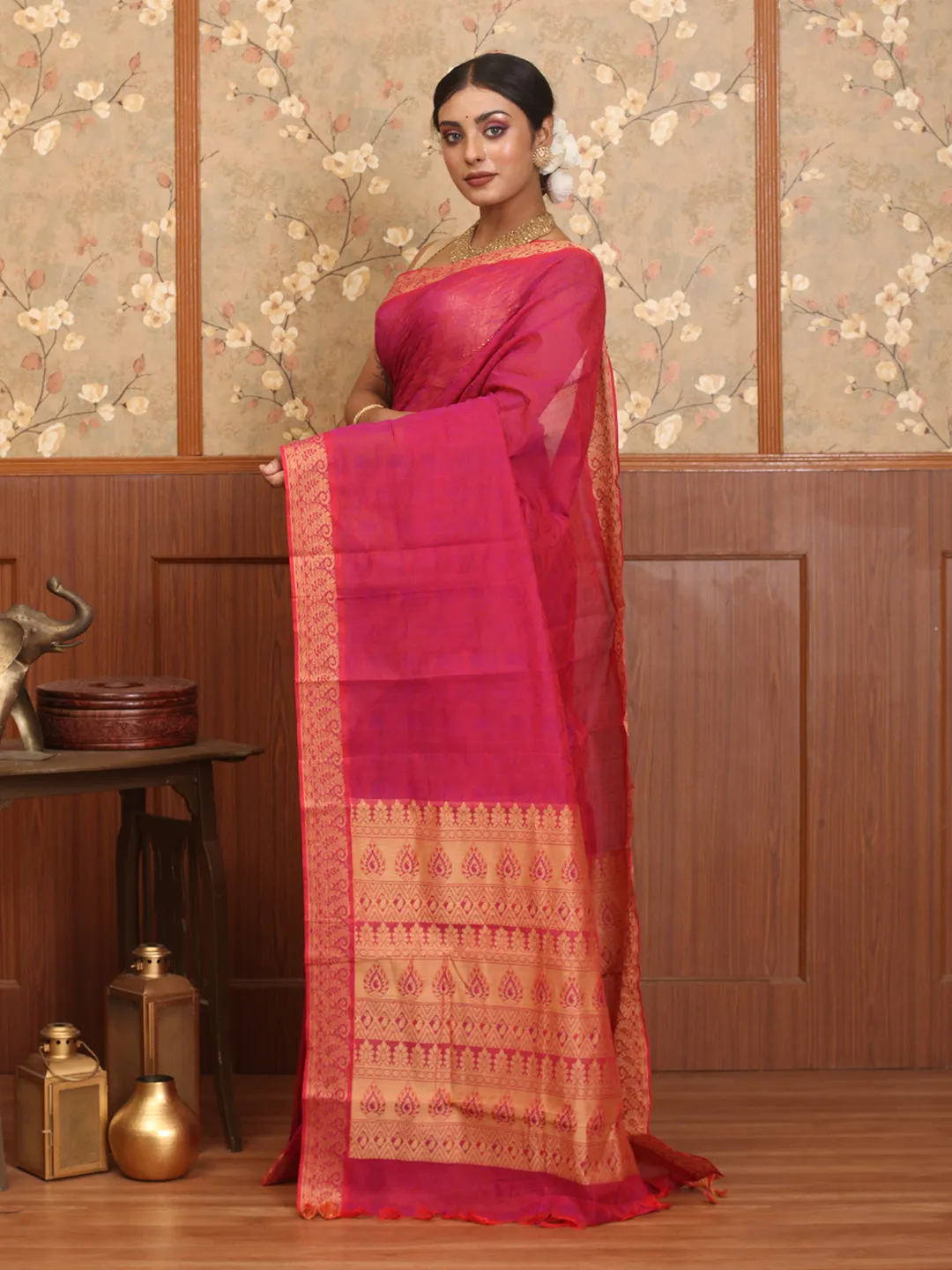 Trackable Magenta Connected Cotton Pure Saree Coimbatore