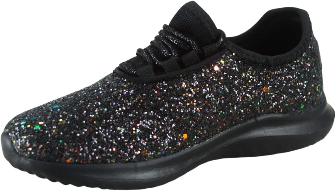 TZ Kid's Girl's Fashion Glitter Sparkle Slip On Lace Casual Walking Sneaker Shoes