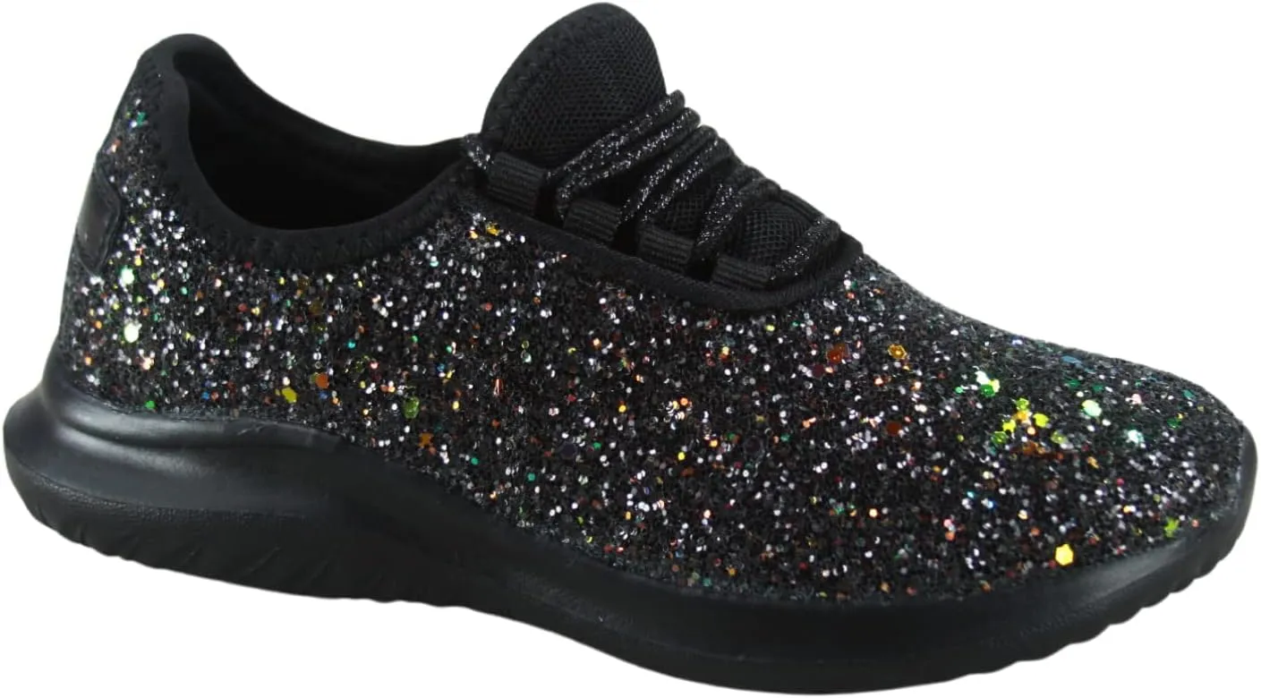 TZ Kid's Girl's Fashion Glitter Sparkle Slip On Lace Casual Walking Sneaker Shoes
