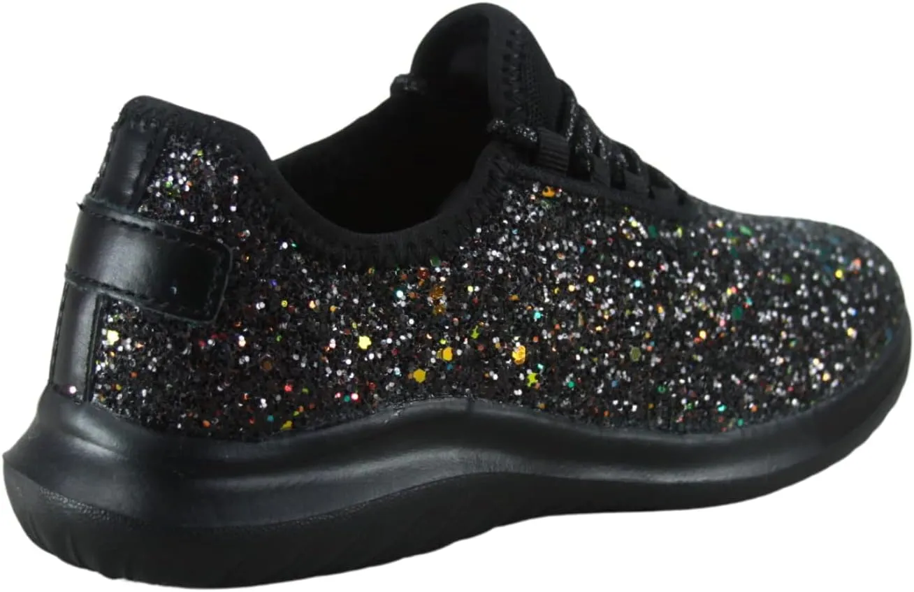 TZ Kid's Girl's Fashion Glitter Sparkle Slip On Lace Casual Walking Sneaker Shoes