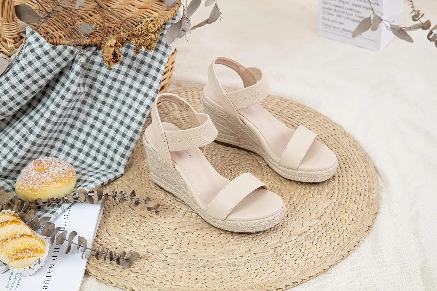 Vepose Women's Wedge Sandals Platform Espadrilles Sandals Elasitc Ankle Strap Open Toe 881 Sandals with 3.5" Inchs High Heel Summer Shoes
