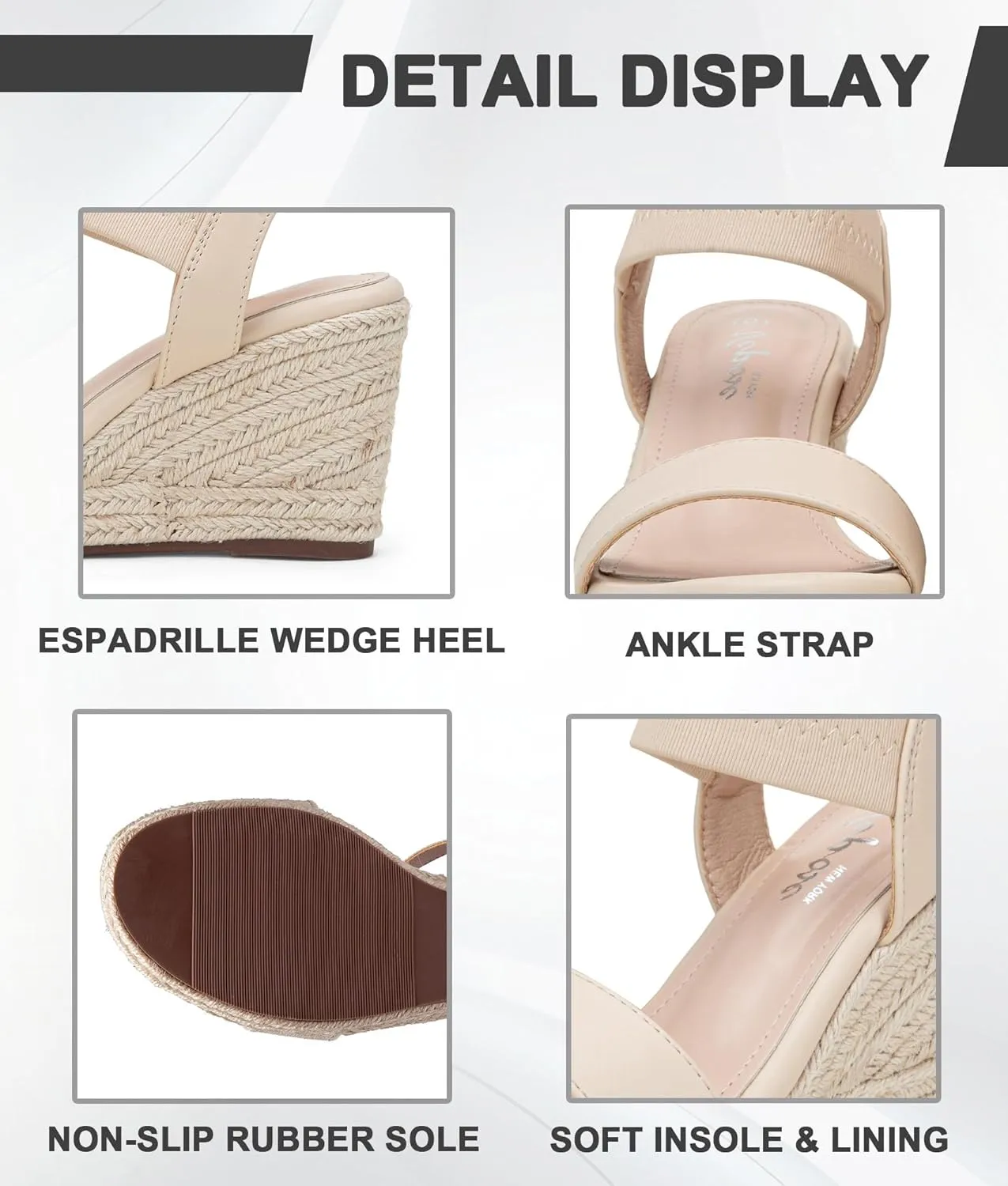 Vepose Women's Wedge Sandals Platform Espadrilles Sandals Elasitc Ankle Strap Open Toe 881 Sandals with 3.5" Inchs High Heel Summer Shoes