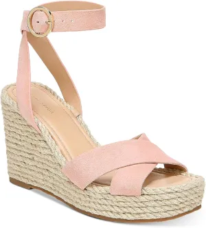 VIA SPIGA Womens Pink 1" Platform Adjustable Strap Padded Sesilia Square Toe Wedge Buckle Leather Espadrille Shoes 7.5 M
