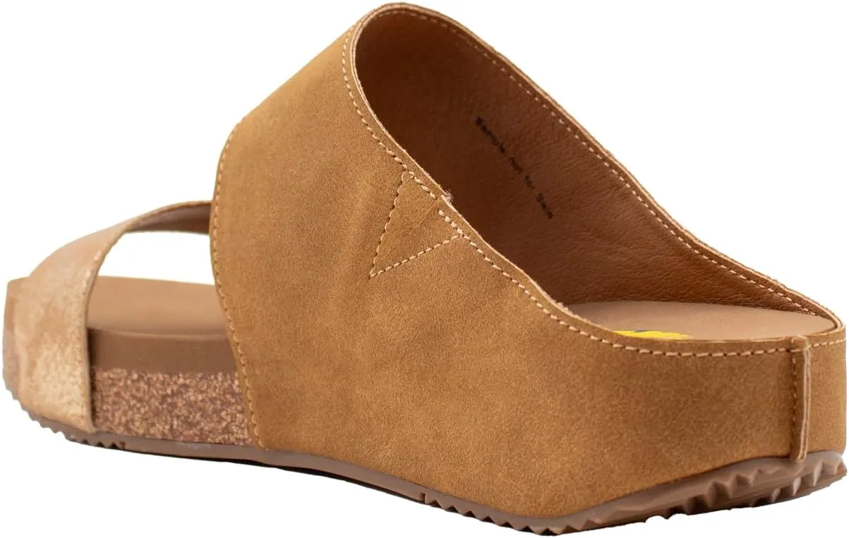 VOLATILE Womens Campfire Metallic Slide Casual Sandals Casual Low Heel 1-2" - Brown, Gold