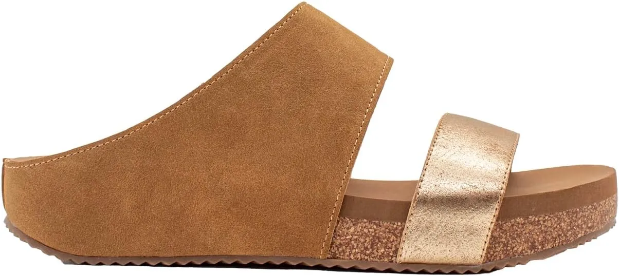 VOLATILE Womens Campfire Metallic Slide Casual Sandals Casual Low Heel 1-2" - Brown, Gold