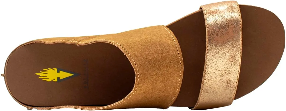 VOLATILE Womens Campfire Metallic Slide Casual Sandals Casual Low Heel 1-2" - Brown, Gold