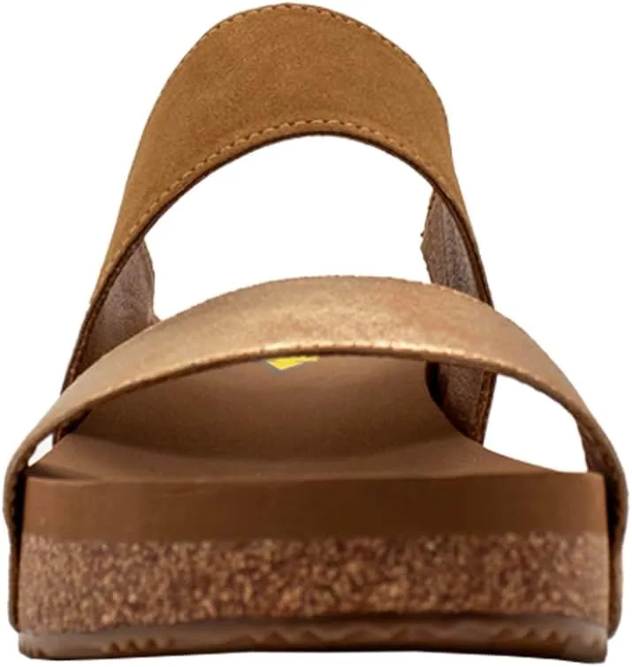 VOLATILE Womens Campfire Metallic Slide Casual Sandals Casual Low Heel 1-2" - Brown, Gold