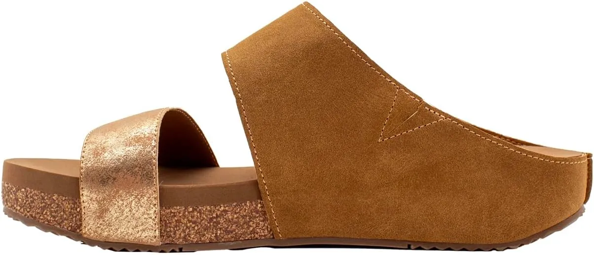 VOLATILE Womens Campfire Metallic Slide Casual Sandals Casual Low Heel 1-2" - Brown, Gold