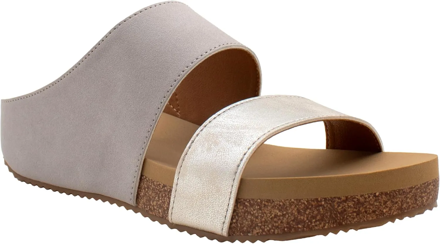 VOLATILE Womens Campfire Metallic Slide Casual Sandals Casual Low Heel 1-2" - Grey, Silver