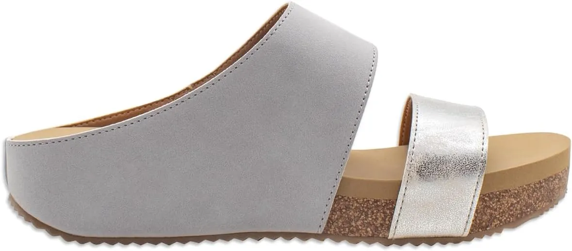 VOLATILE Womens Campfire Metallic Slide Casual Sandals Casual Low Heel 1-2" - Grey, Silver