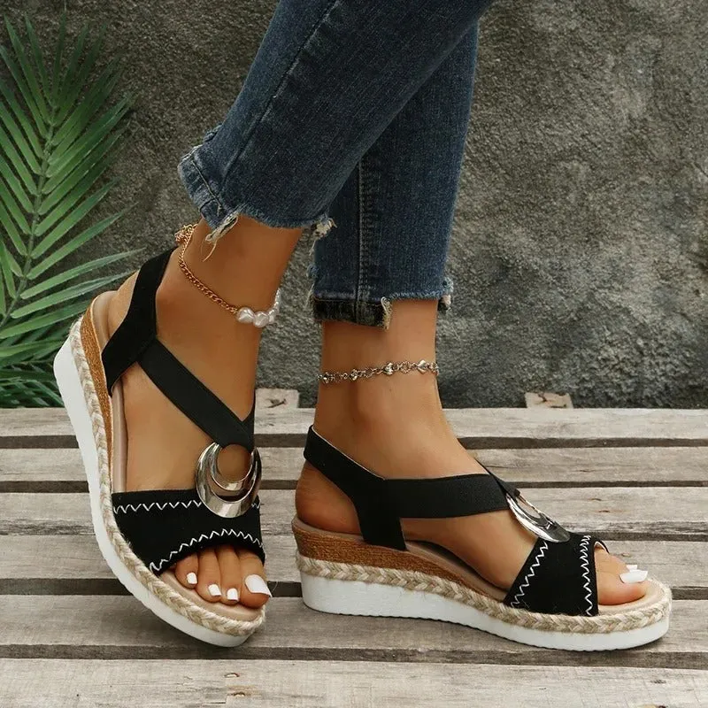 Wedge Espadrille Sandals | PU Leather | Stylish and Comfortable