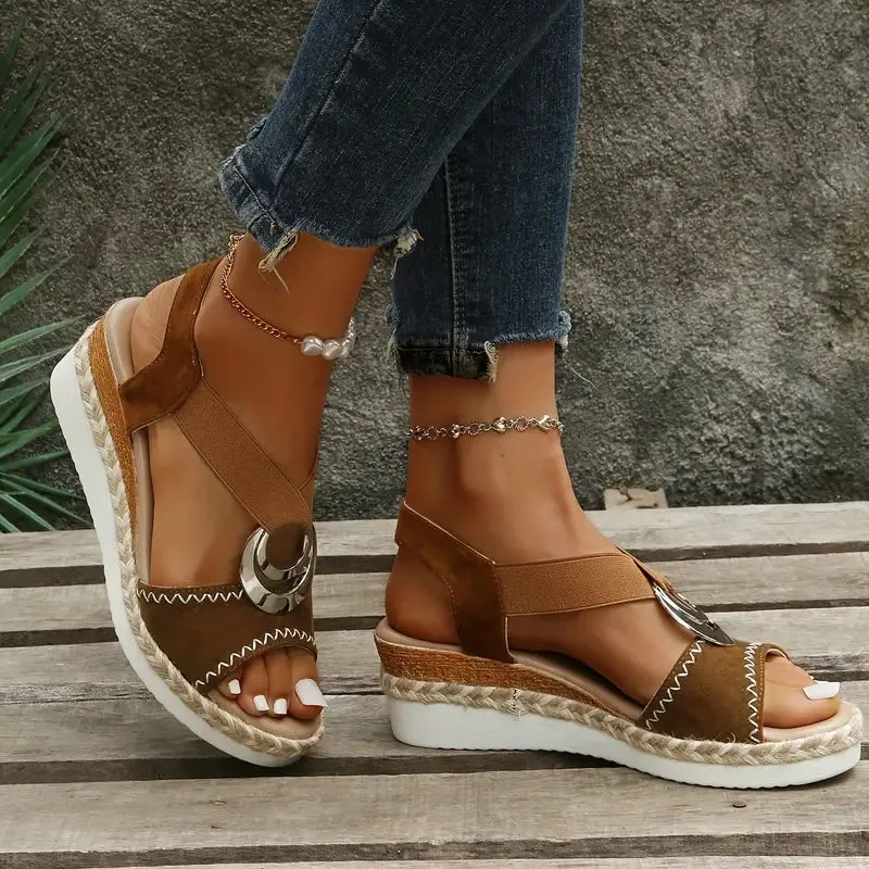 Wedge Espadrille Sandals | PU Leather | Stylish and Comfortable