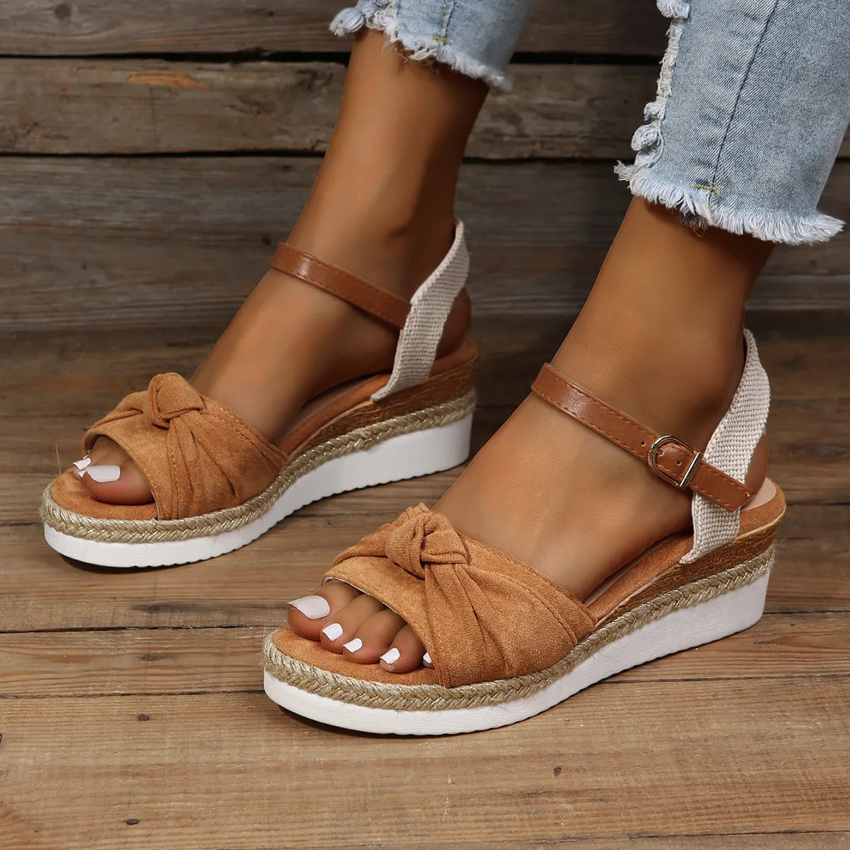 Weekend sale Espadrille Bowknot Platform Slingback Wedges Efficient Cork Sandals