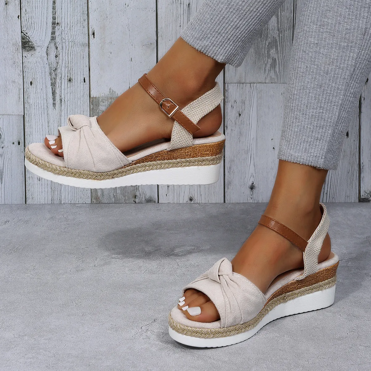 Weekend sale Espadrille Bowknot Platform Slingback Wedges Efficient Cork Sandals