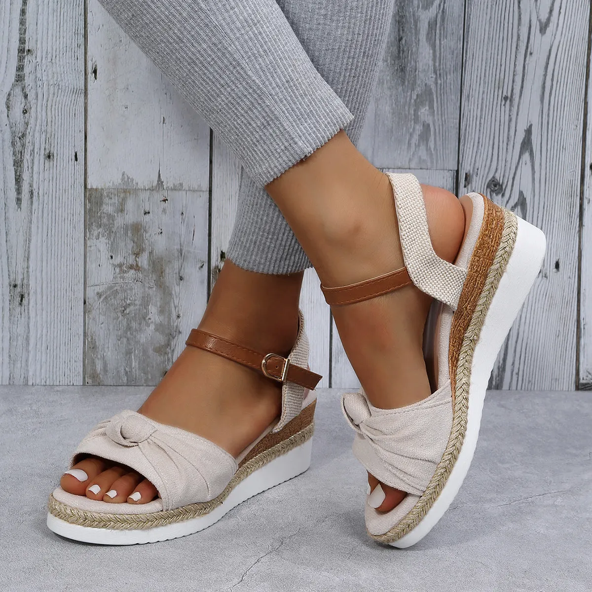 Weekend sale Espadrille Bowknot Platform Slingback Wedges Efficient Cork Sandals