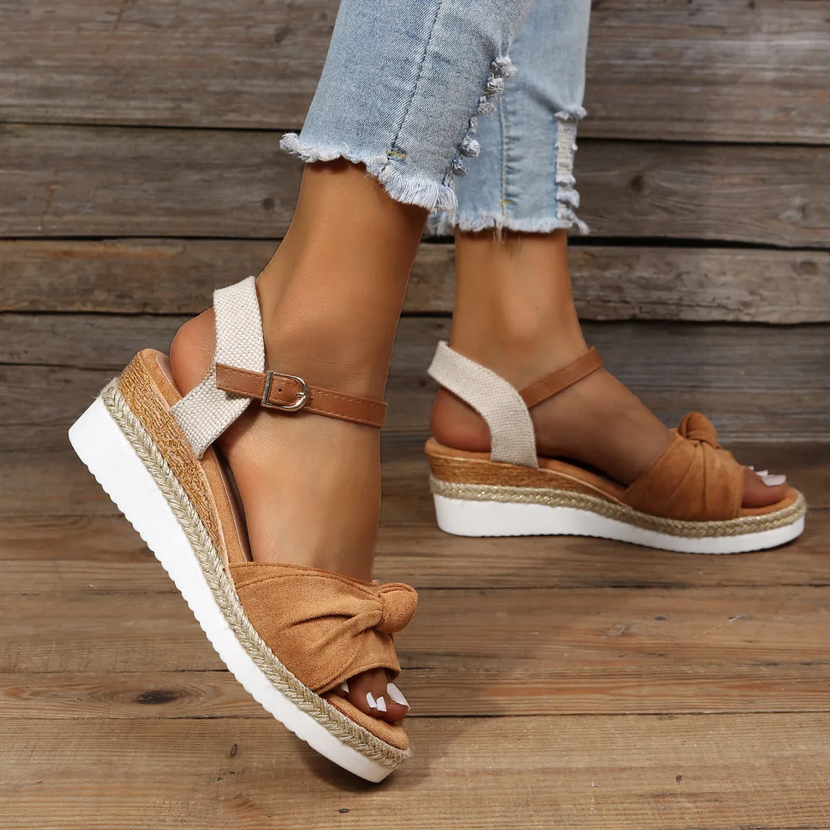 Weekend sale Espadrille Bowknot Platform Slingback Wedges Efficient Cork Sandals