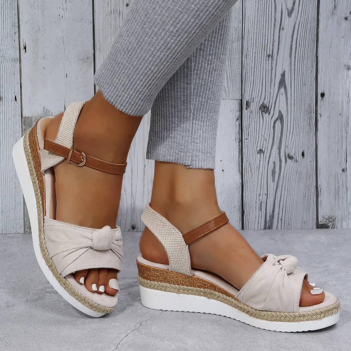 Weekend sale Espadrille Bowknot Platform Slingback Wedges Efficient Cork Sandals